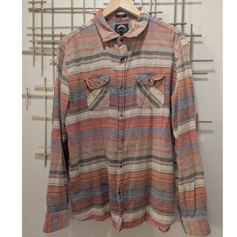 Massive Outdoor Long Sleeve Striped Flannel Shirt Men's XL Slim Fit 100% Cotton
